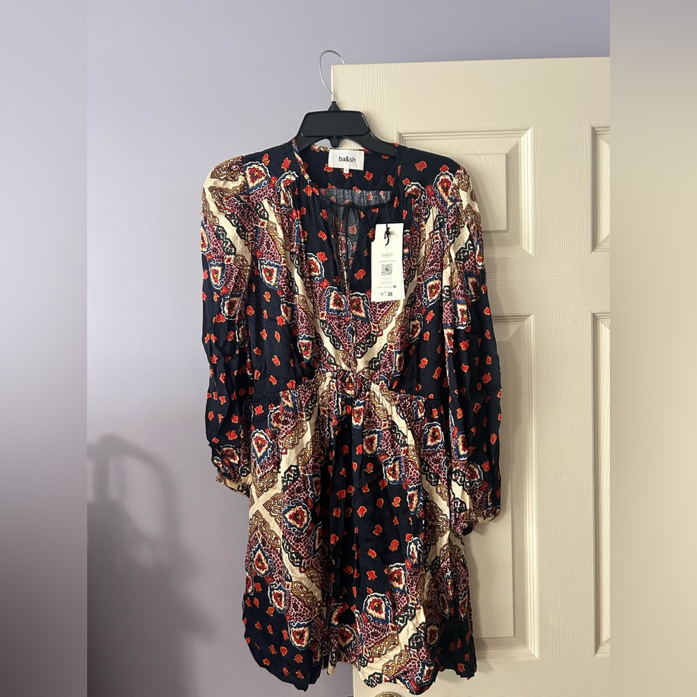 ba&sh Red and Orange Long Sleeve Wrap Dress